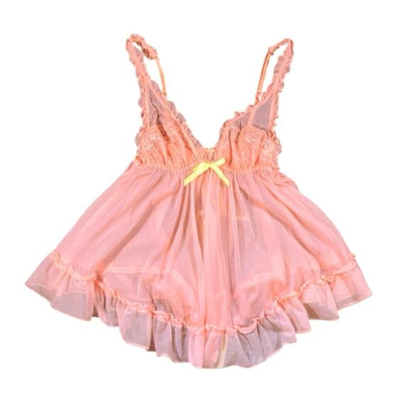 Y2K Victorias Secret Peach Bow Sheer Slip - S - Picture 2 of 6